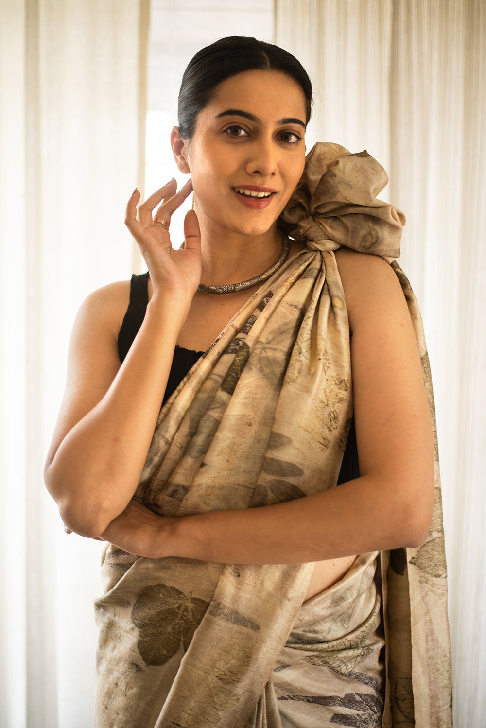 Olive Green Mulberry Silk Eco Print