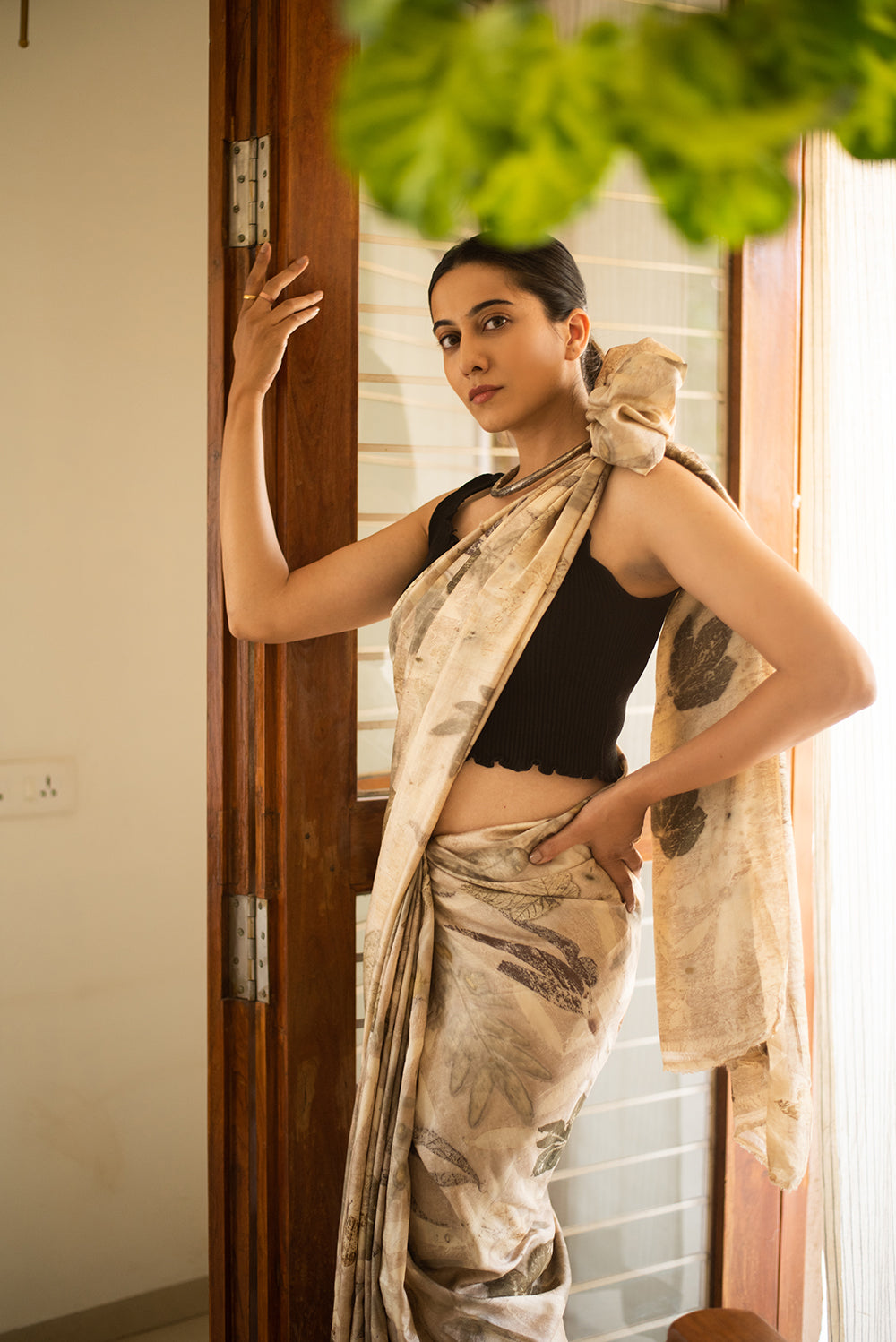 Olive Green Mulberry Silk Eco Print
