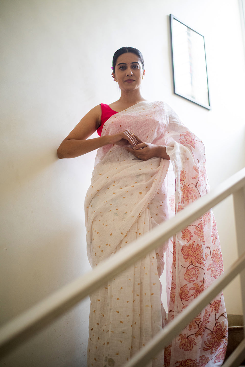 White Bengal Linen Eco Print