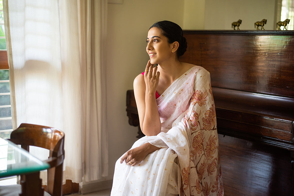 White Bengal Linen Eco Print
