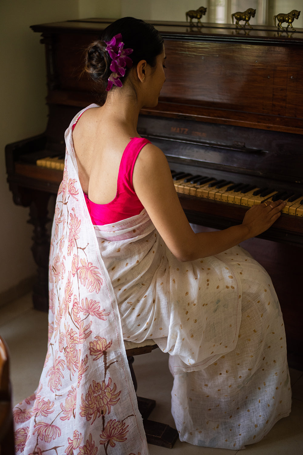 White Bengal Linen Eco Print