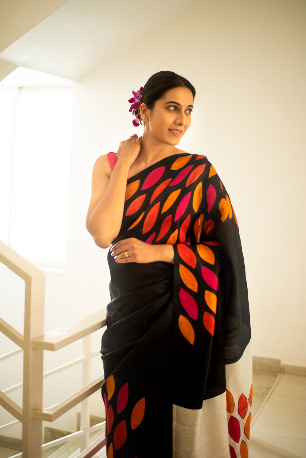 Black Murshidabad Silk Hand Painted