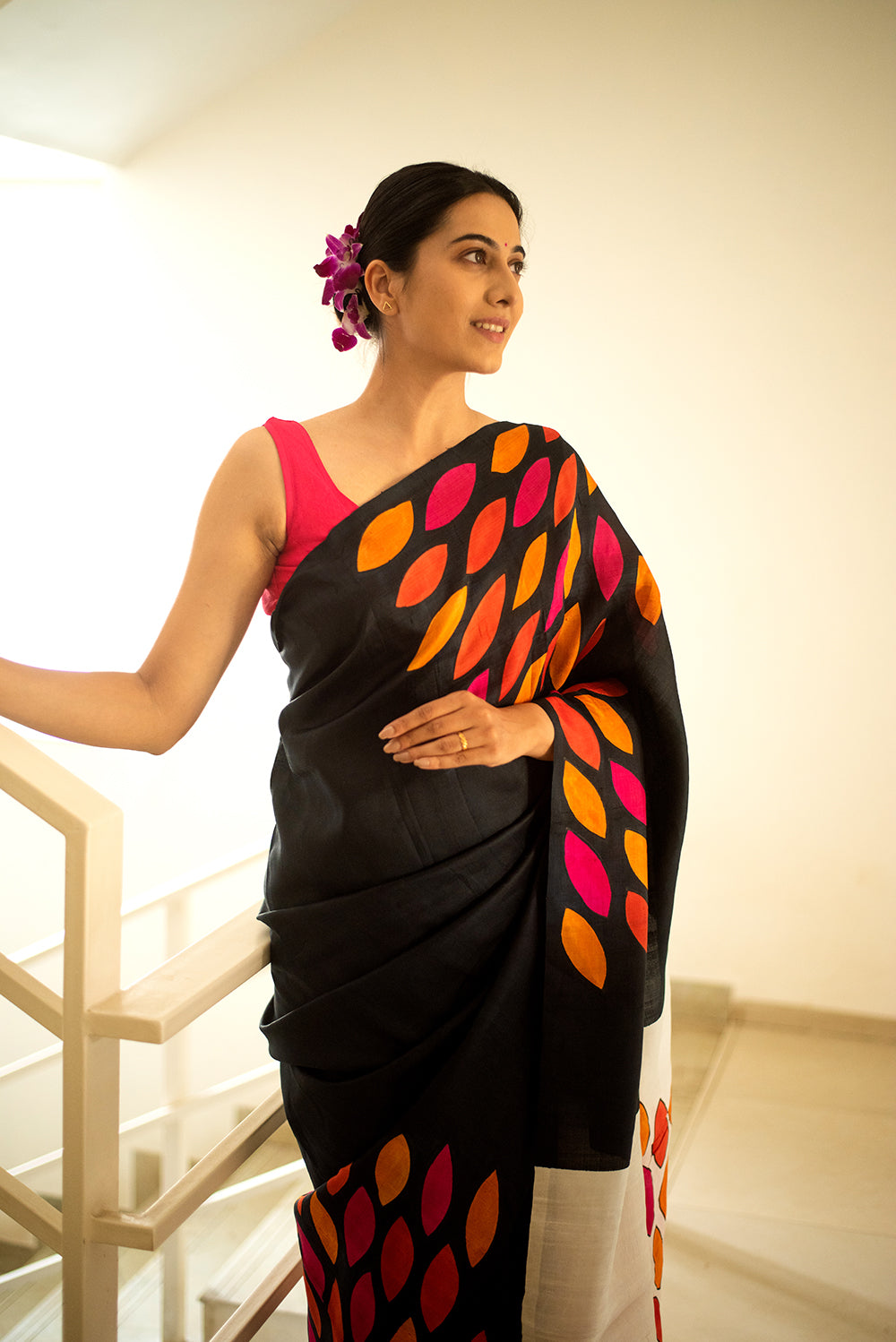 Black Murshidabad Silk Hand Painted
