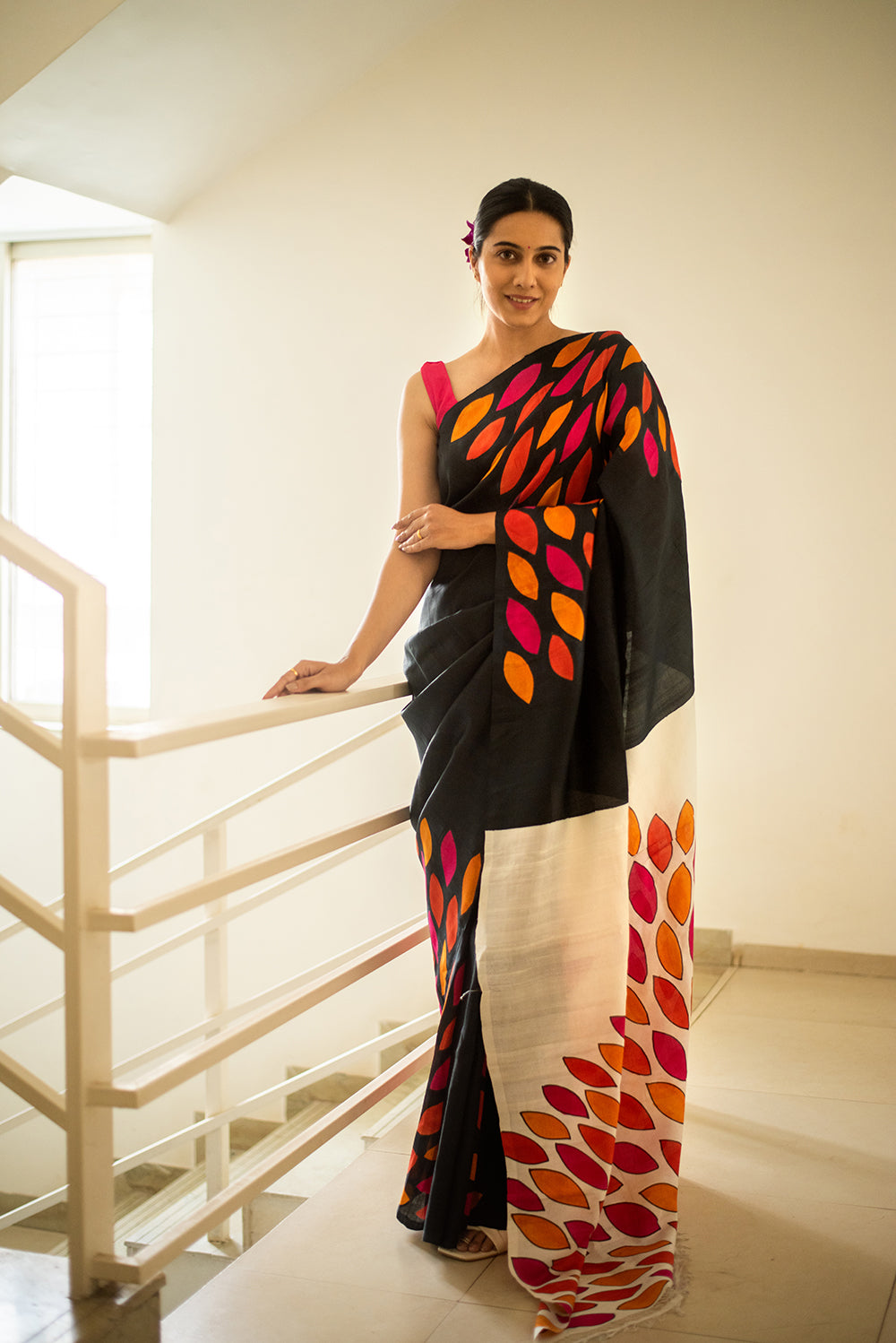 Black Murshidabad Silk Hand Painted