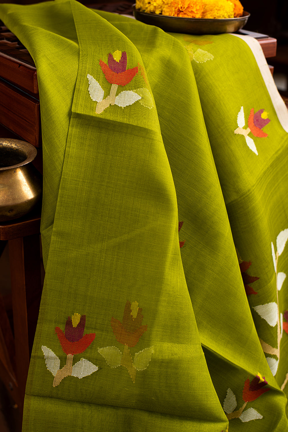Leaf Green Muslin Silk Jamdani