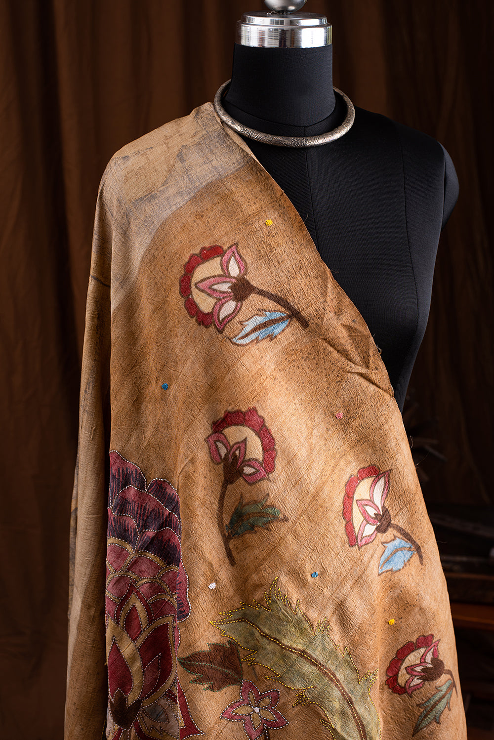 Beige Mulberry Silk Eco Print