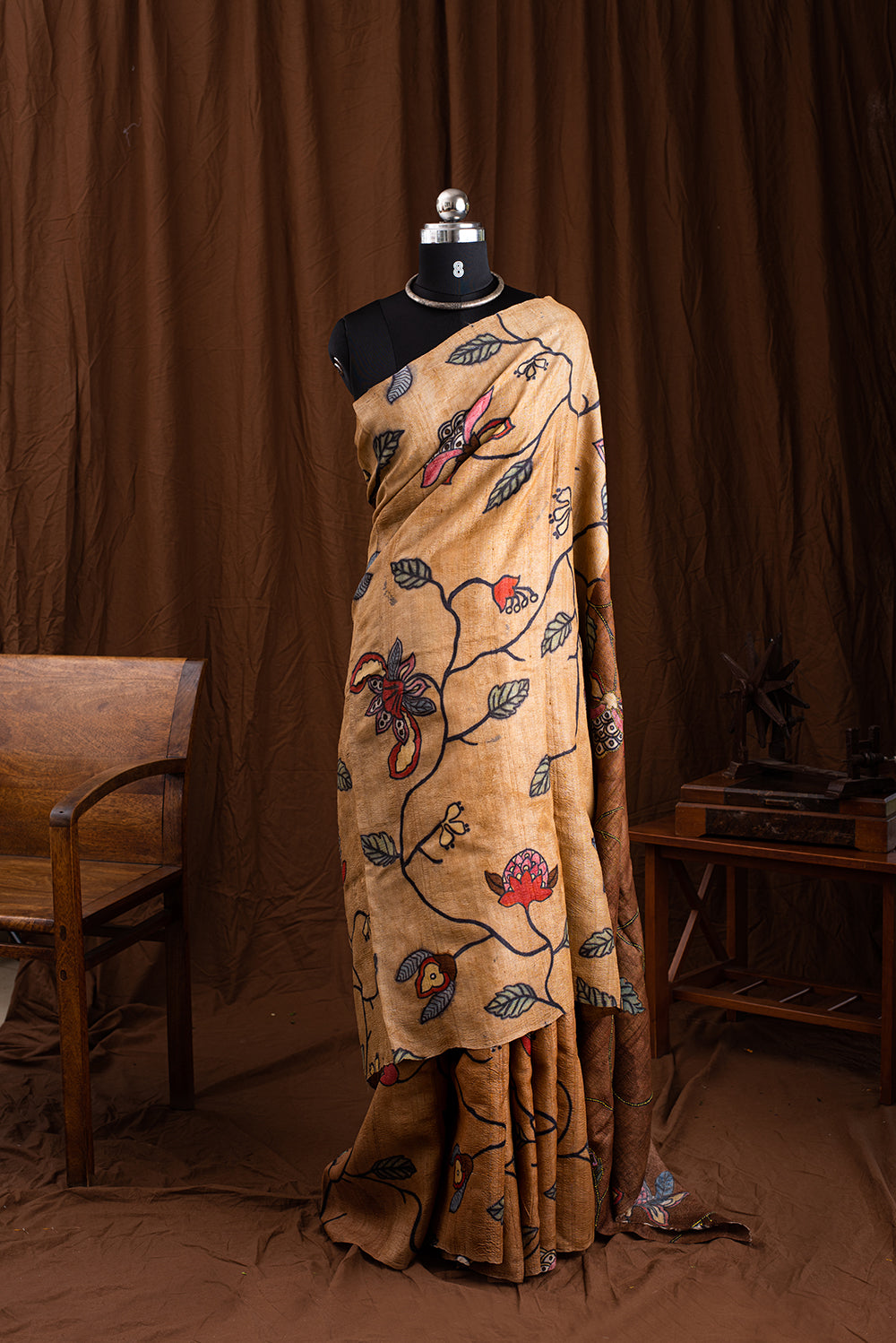 Brown Tussar Silk Hand Painted