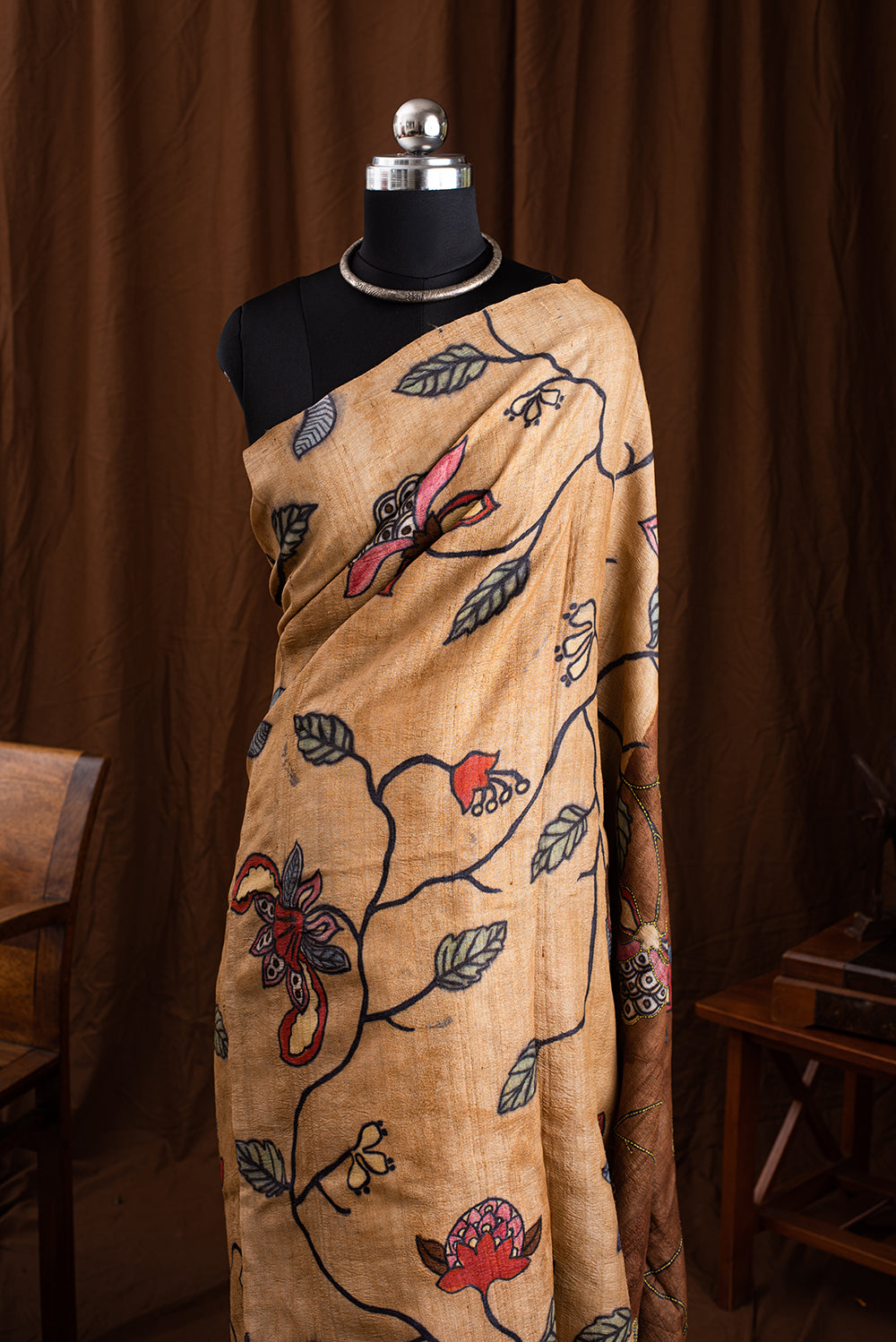 Brown Tussar Silk Hand Painted