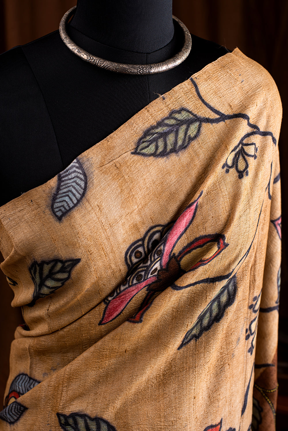 Brown Tussar Silk Hand Painted