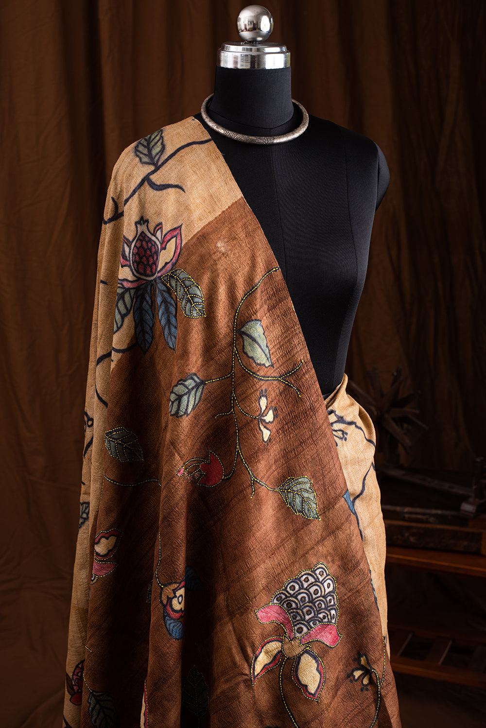 Brown Tussar Silk Hand Painted