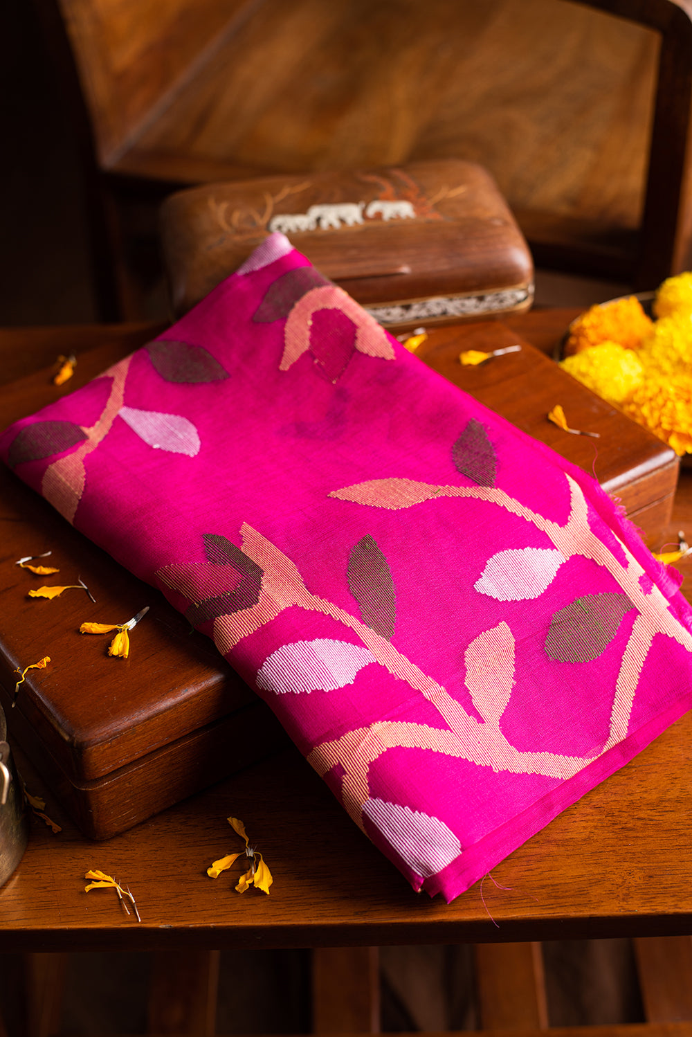 Bright Pink Muslin Silk Jamdani