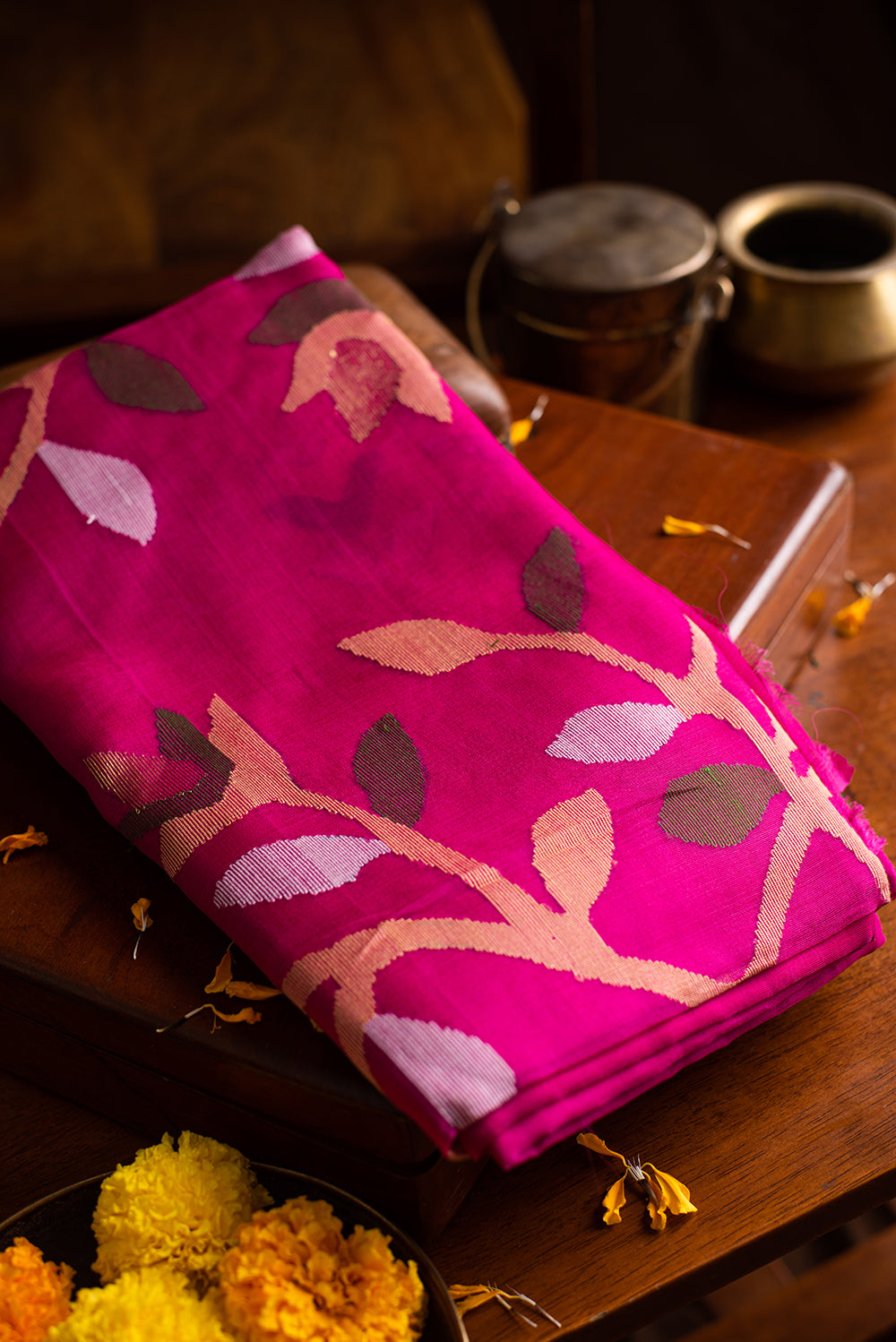 Bright Pink Muslin Silk Jamdani