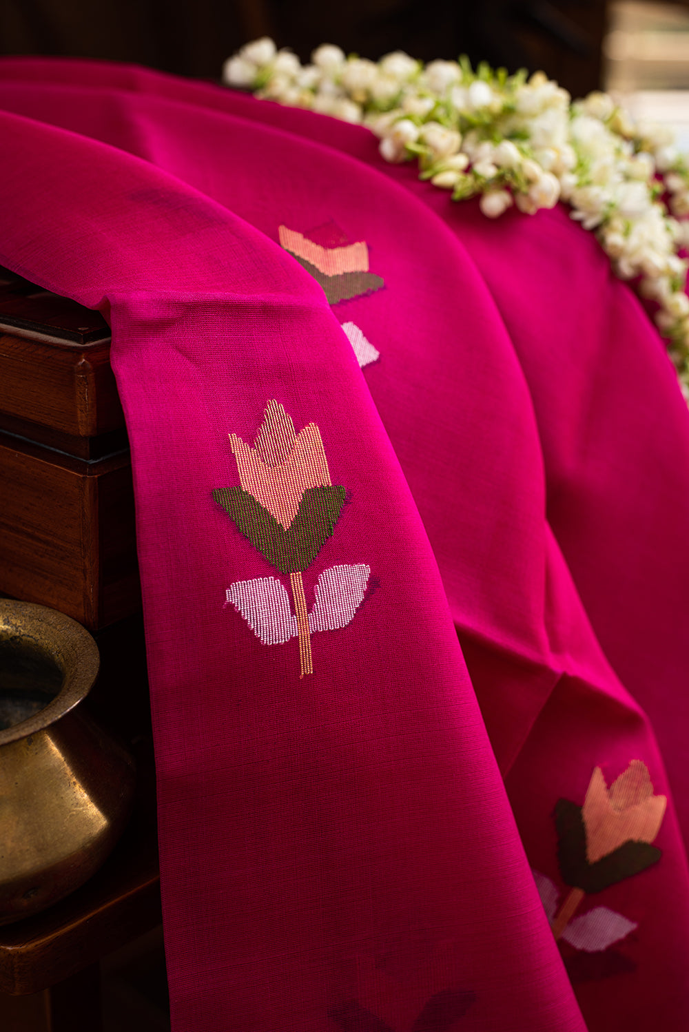 Bright Pink Muslin Silk Jamdani