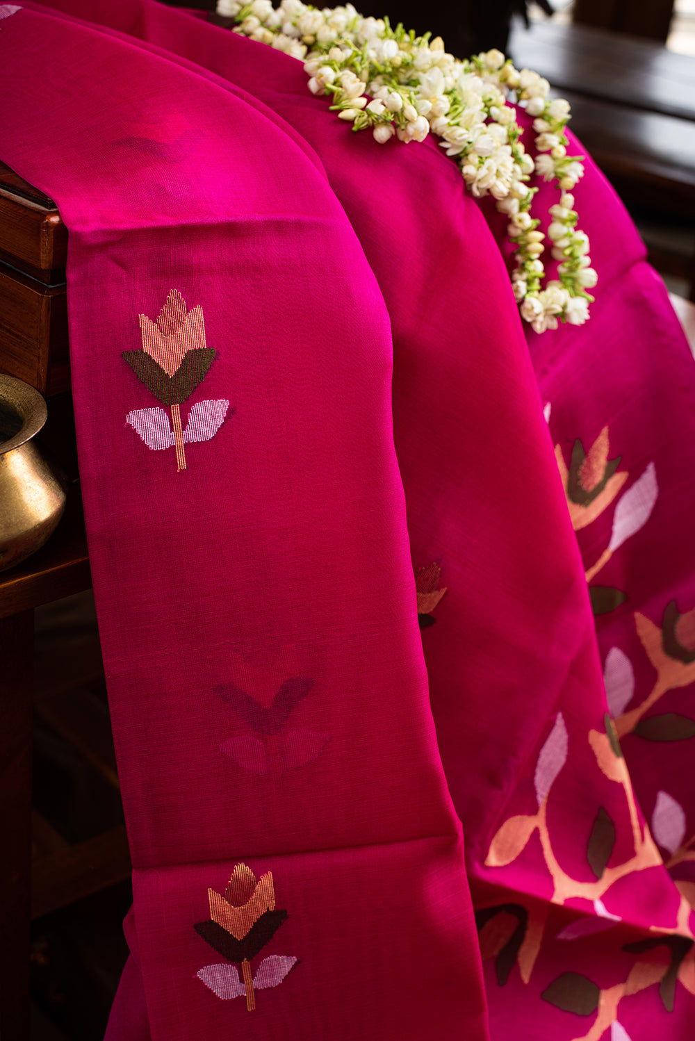 Bright Pink Muslin Silk Jamdani