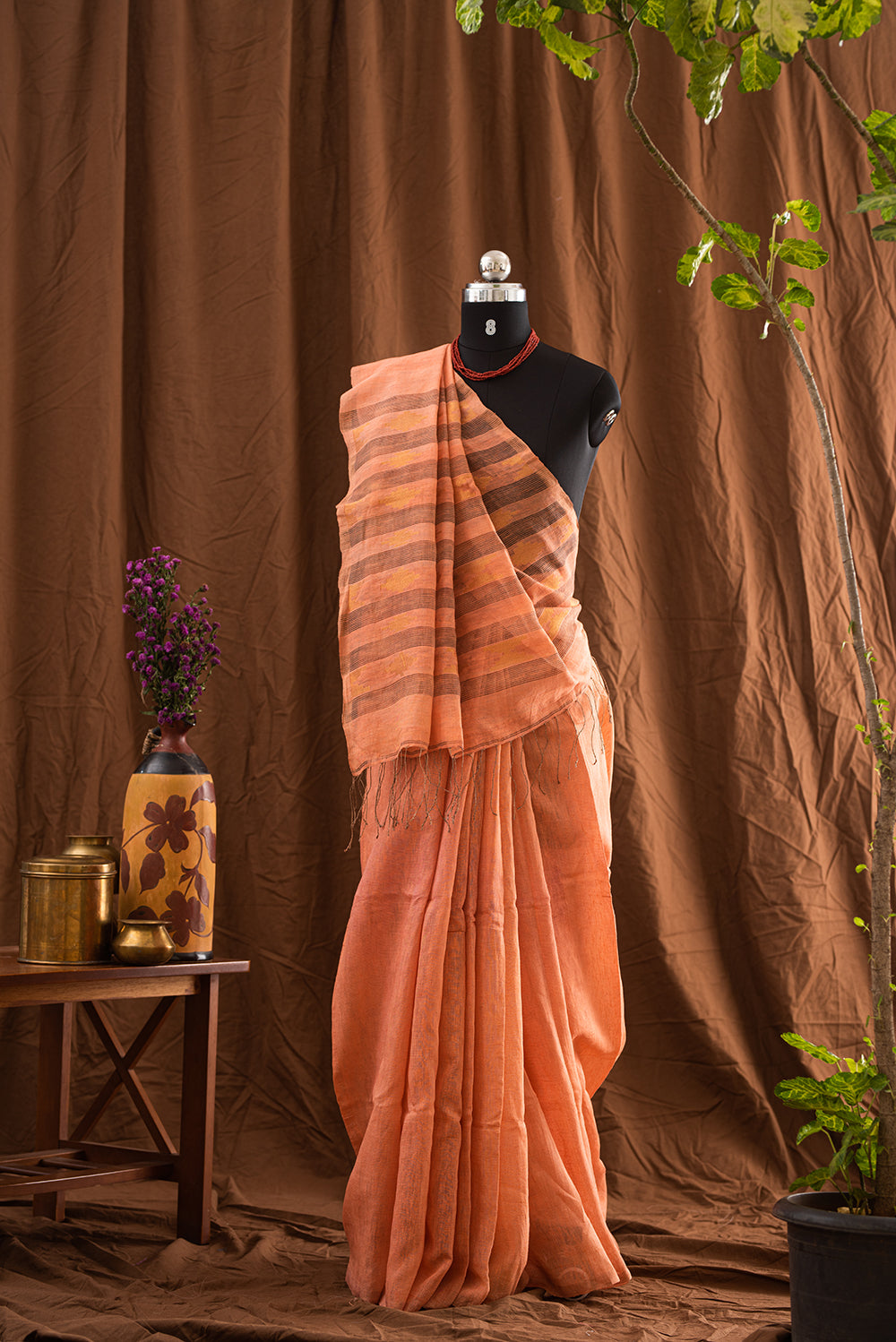 Orange Bengal Matka & Tissue Jamdani