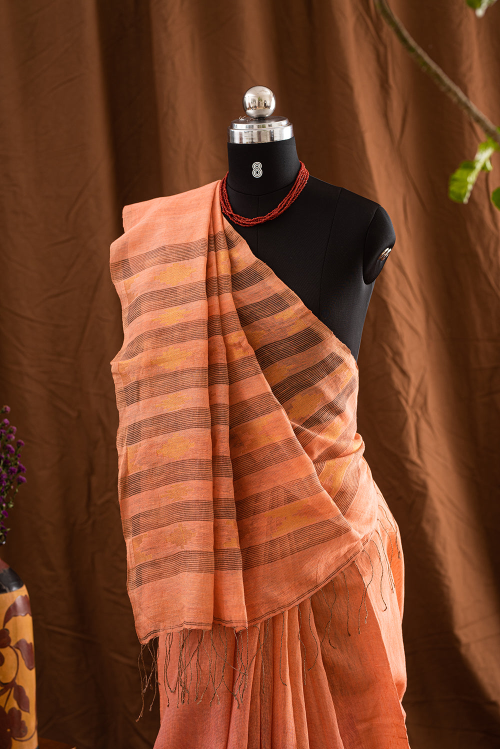Orange Bengal Matka & Tissue Jamdani
