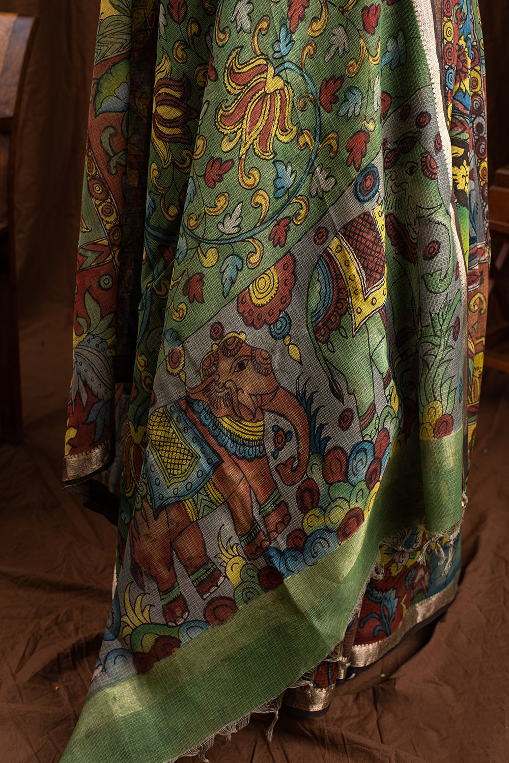 Olive Green Kota Kalamkari