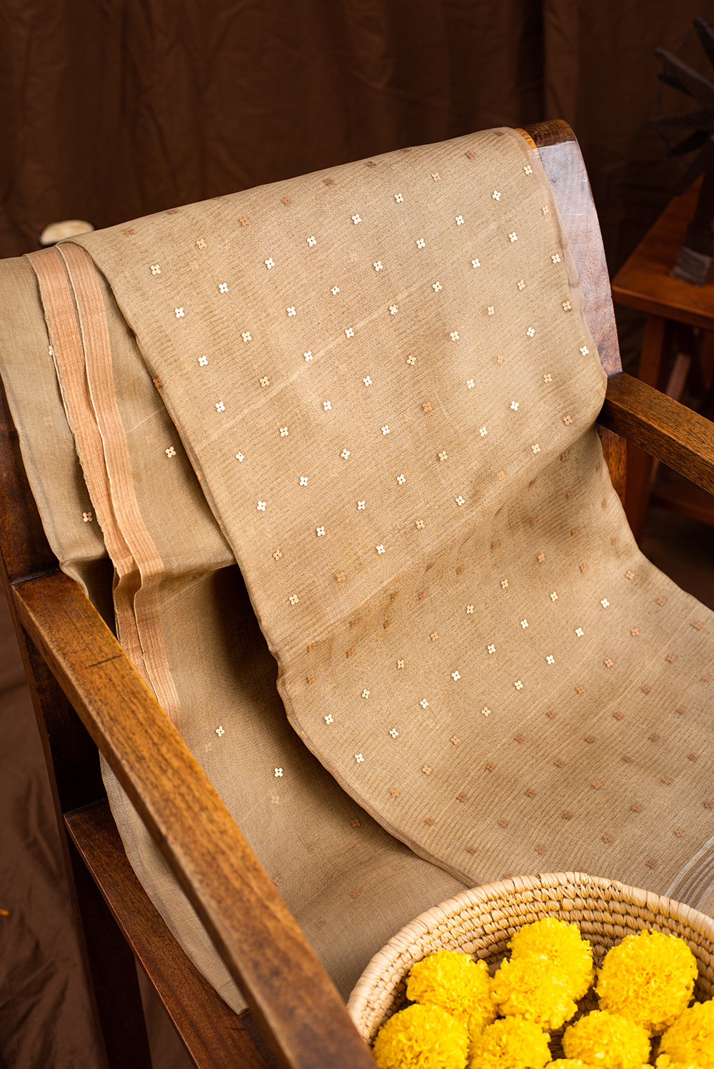Olive Green Bengal Linen Jamdani