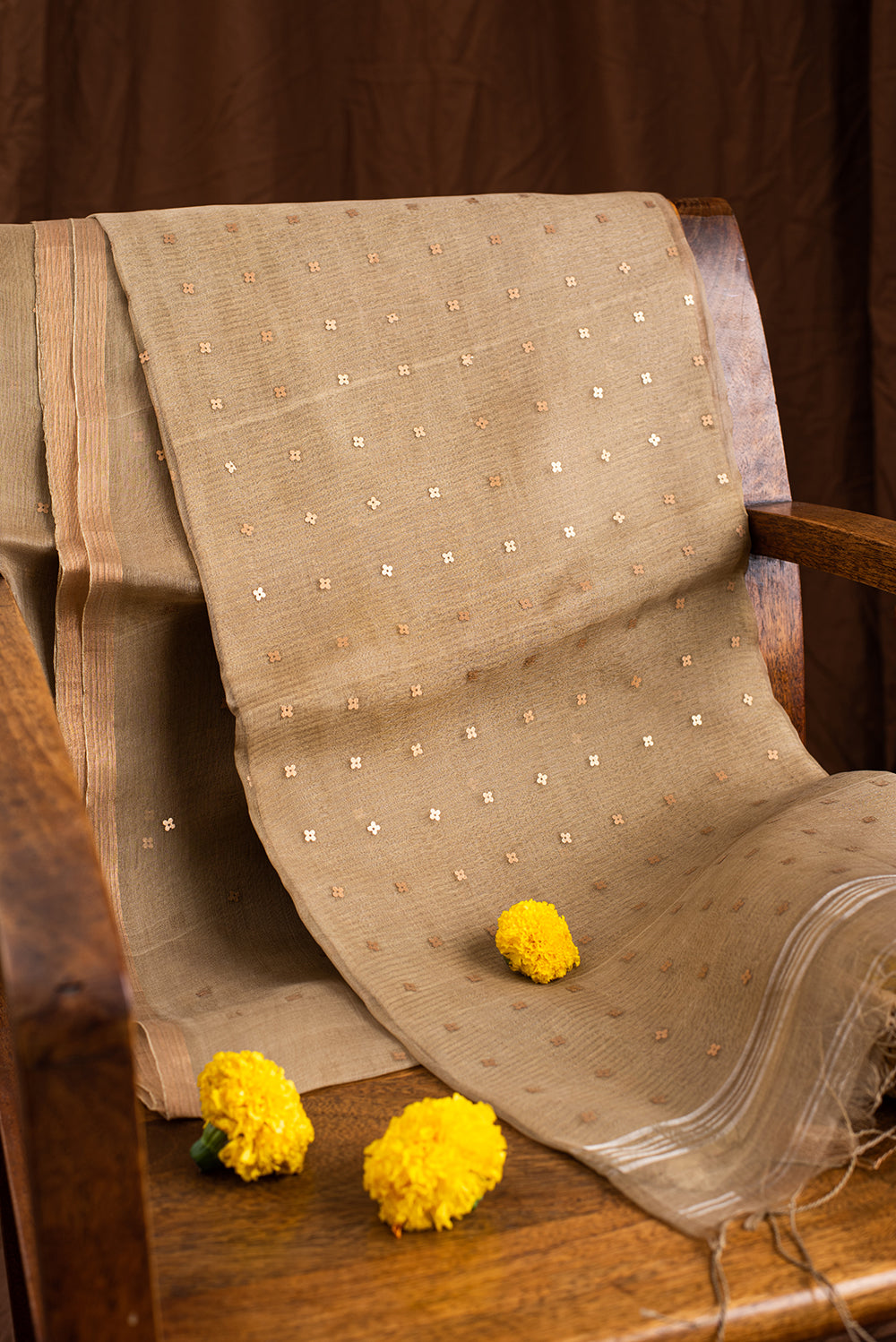 Olive Green Bengal Linen Jamdani
