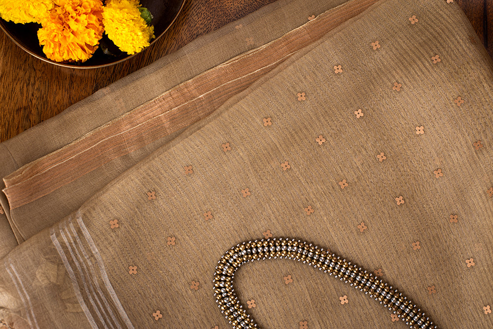 Olive Green Bengal Linen Jamdani