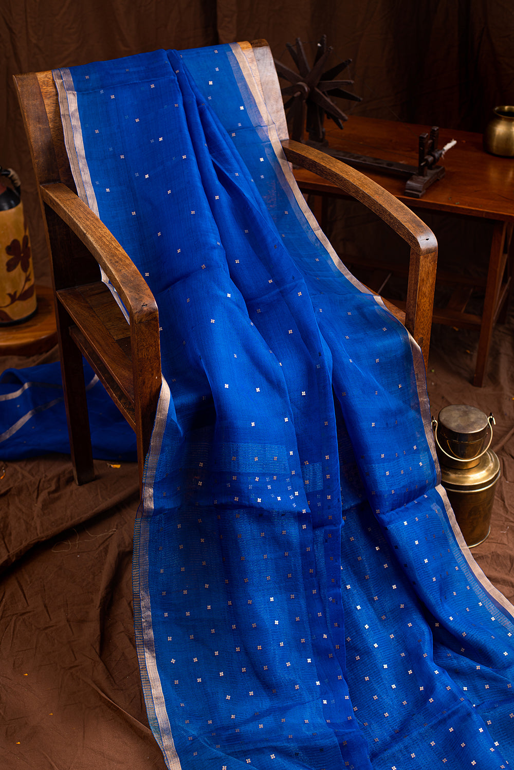 Teal Blue Bengal Linen Jamdani