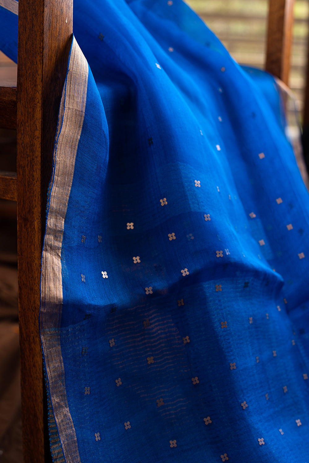 Teal Blue Bengal Linen Jamdani