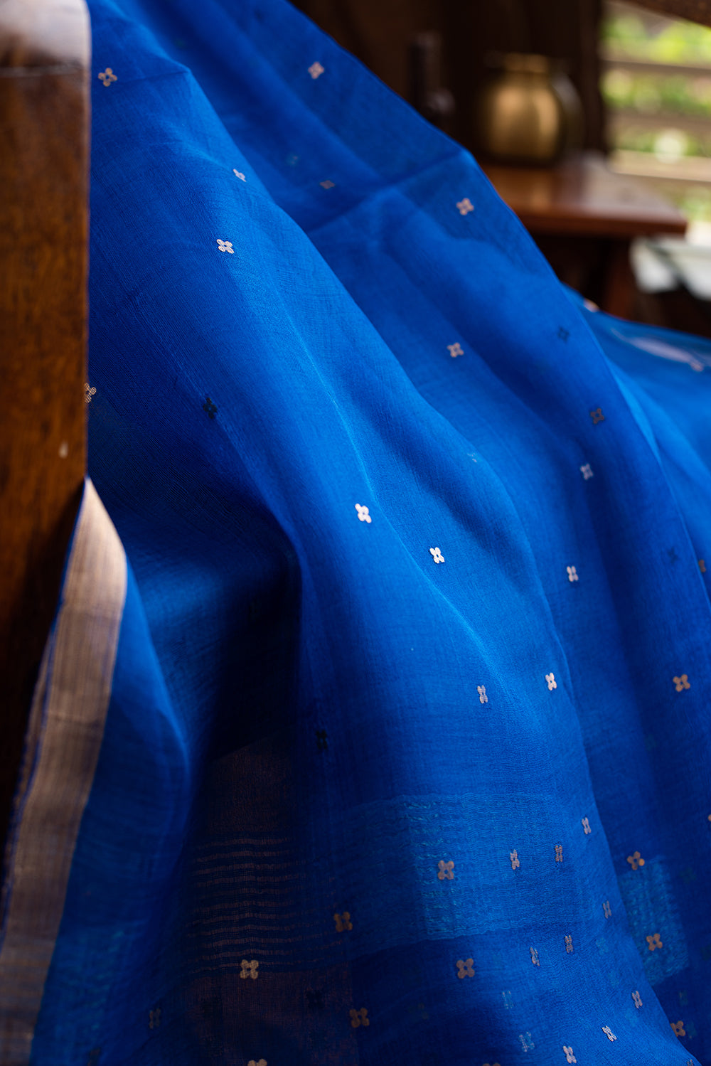 Teal Blue Bengal Linen Jamdani