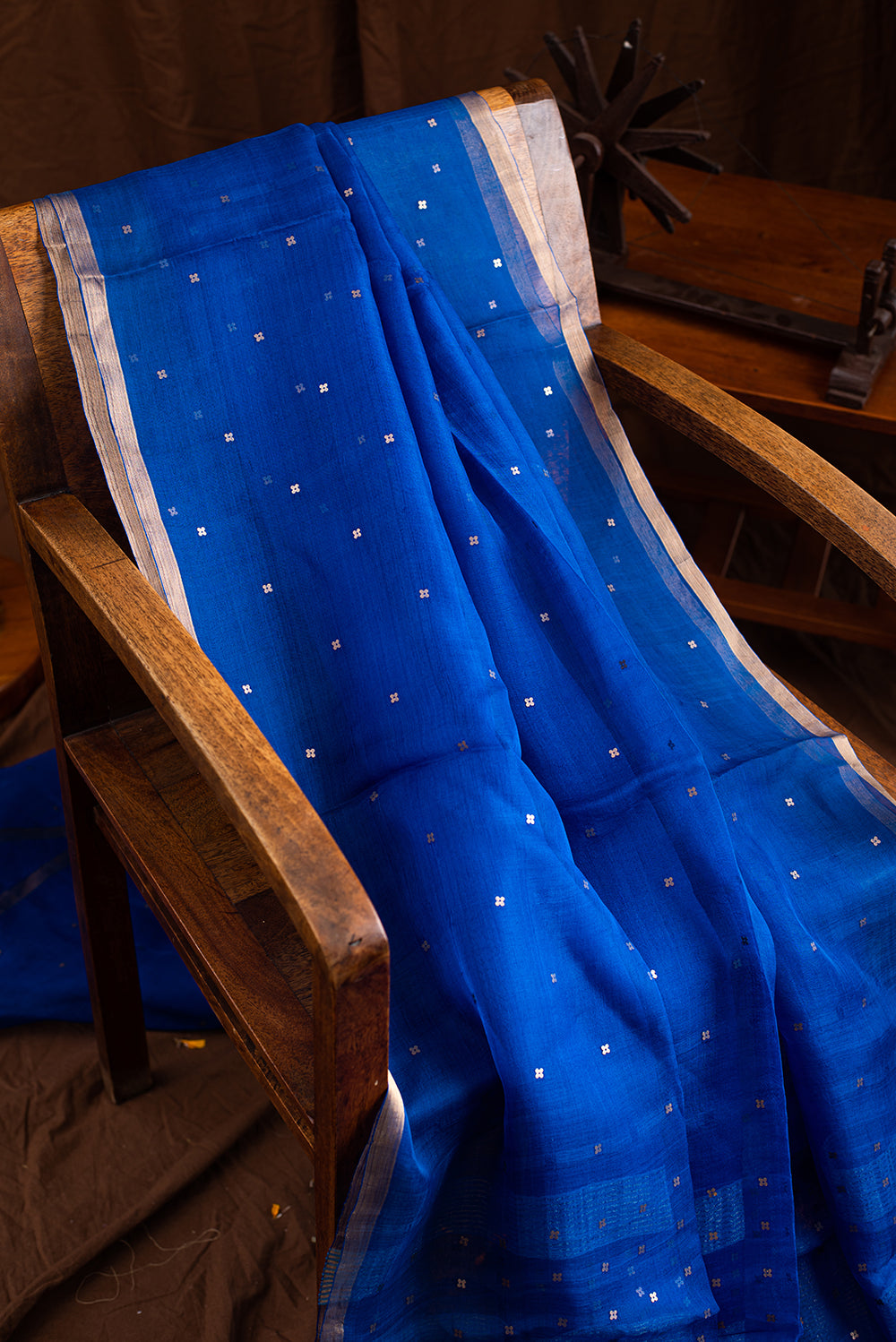 Teal Blue Bengal Linen Jamdani