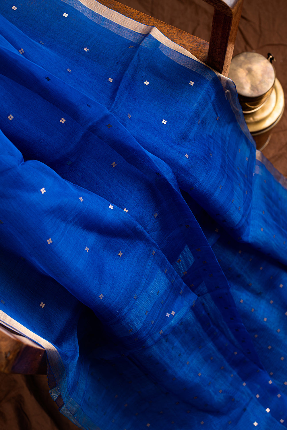 Teal Blue Bengal Linen Jamdani