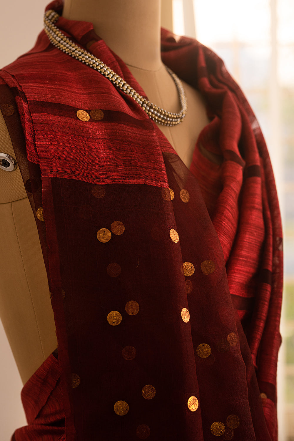 Maroon Bengal Linen & Gicha