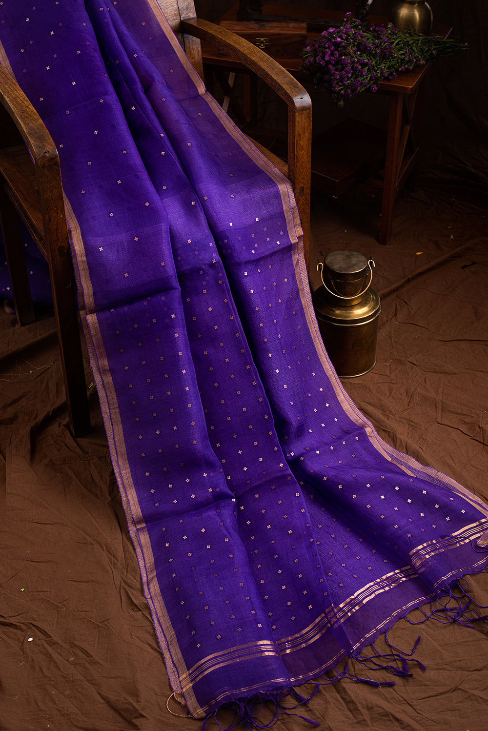 Purple Bengal Linen Jamdani