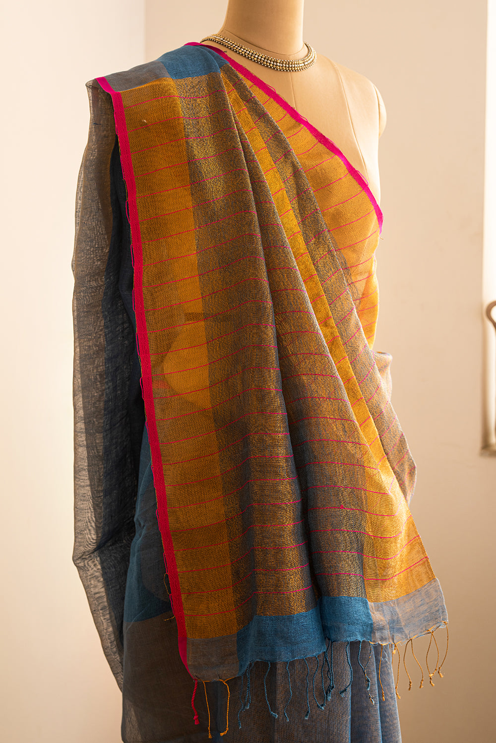Teal & Gold Bengal Linen