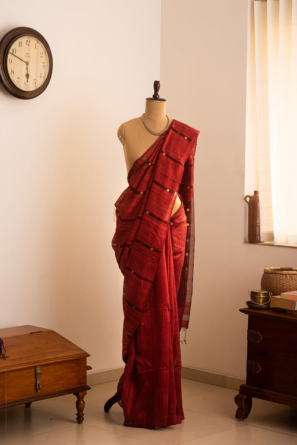 Reddish Maroon Bengal Linen & Gicha