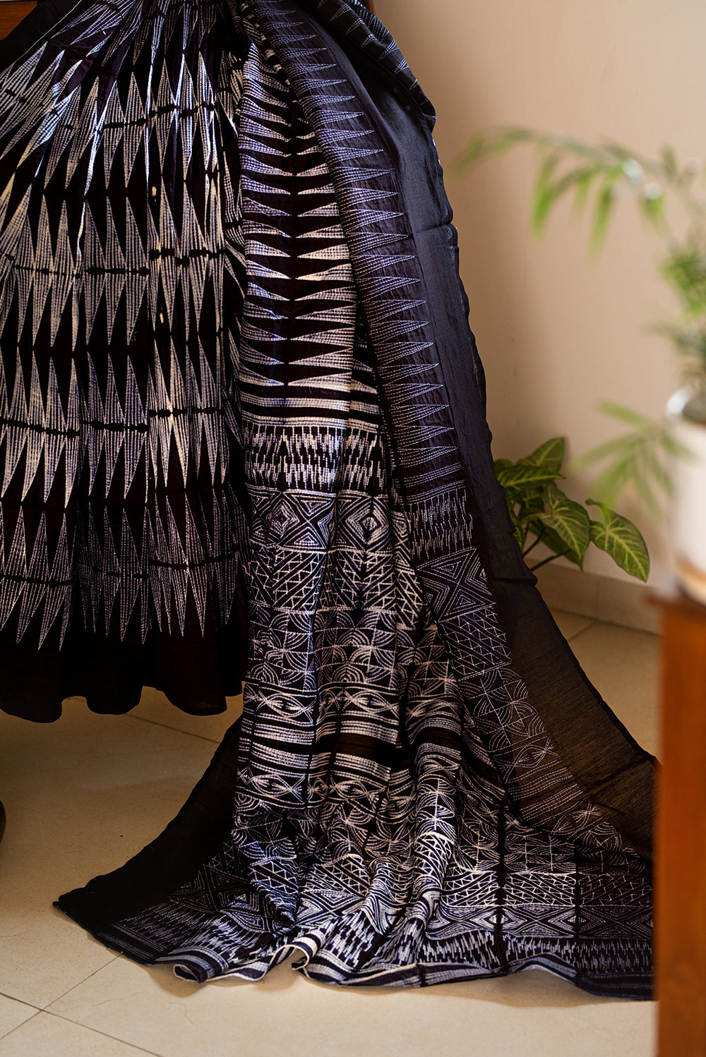 Black Chanderi Cotton Shibori