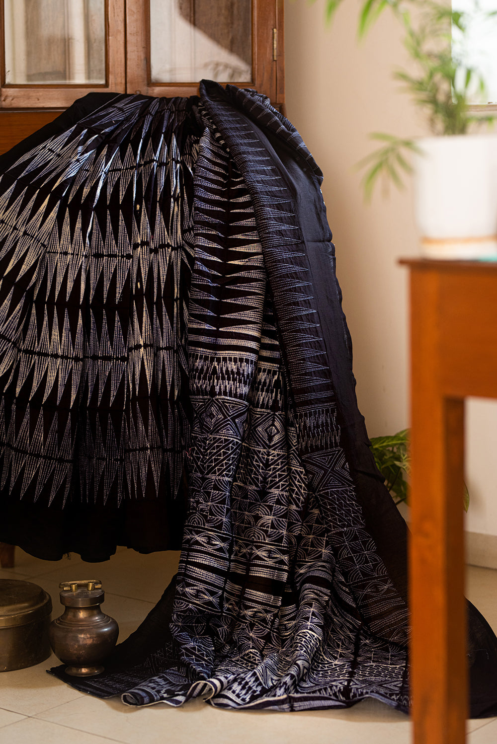 Black Chanderi Cotton Shibori
