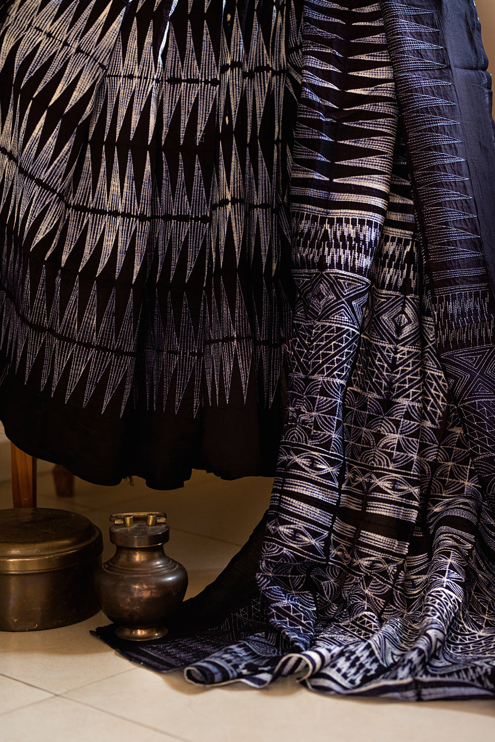 Black Chanderi Cotton Shibori