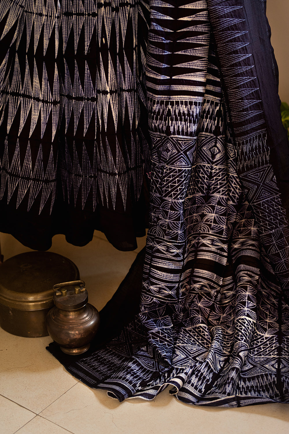 Black Chanderi Cotton Shibori