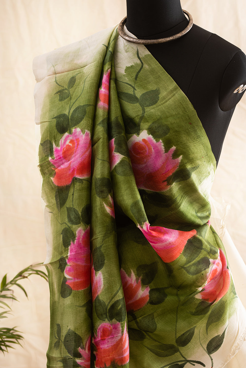 Off White Murshidabad Silk Hand Painted