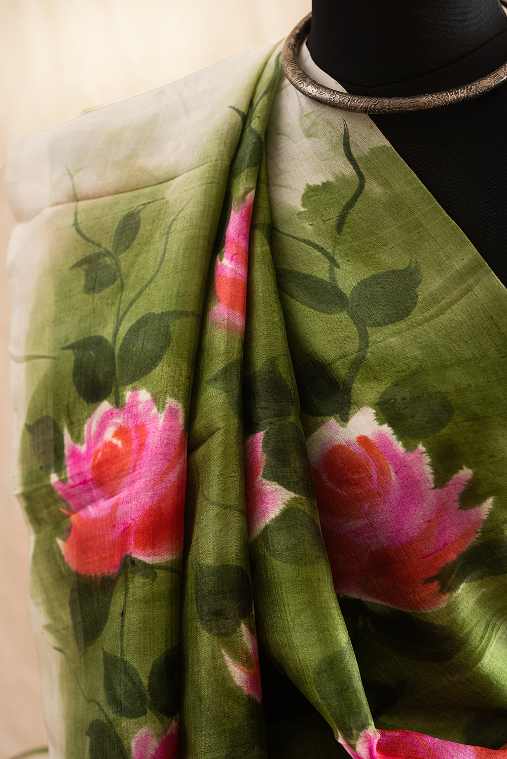 Off White Murshidabad Silk Hand Painted