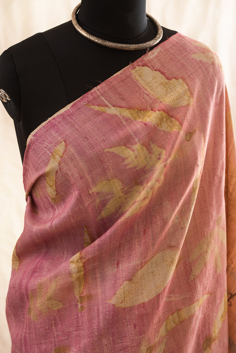 Pink Tussar Silk Eco Print and Hand Paint