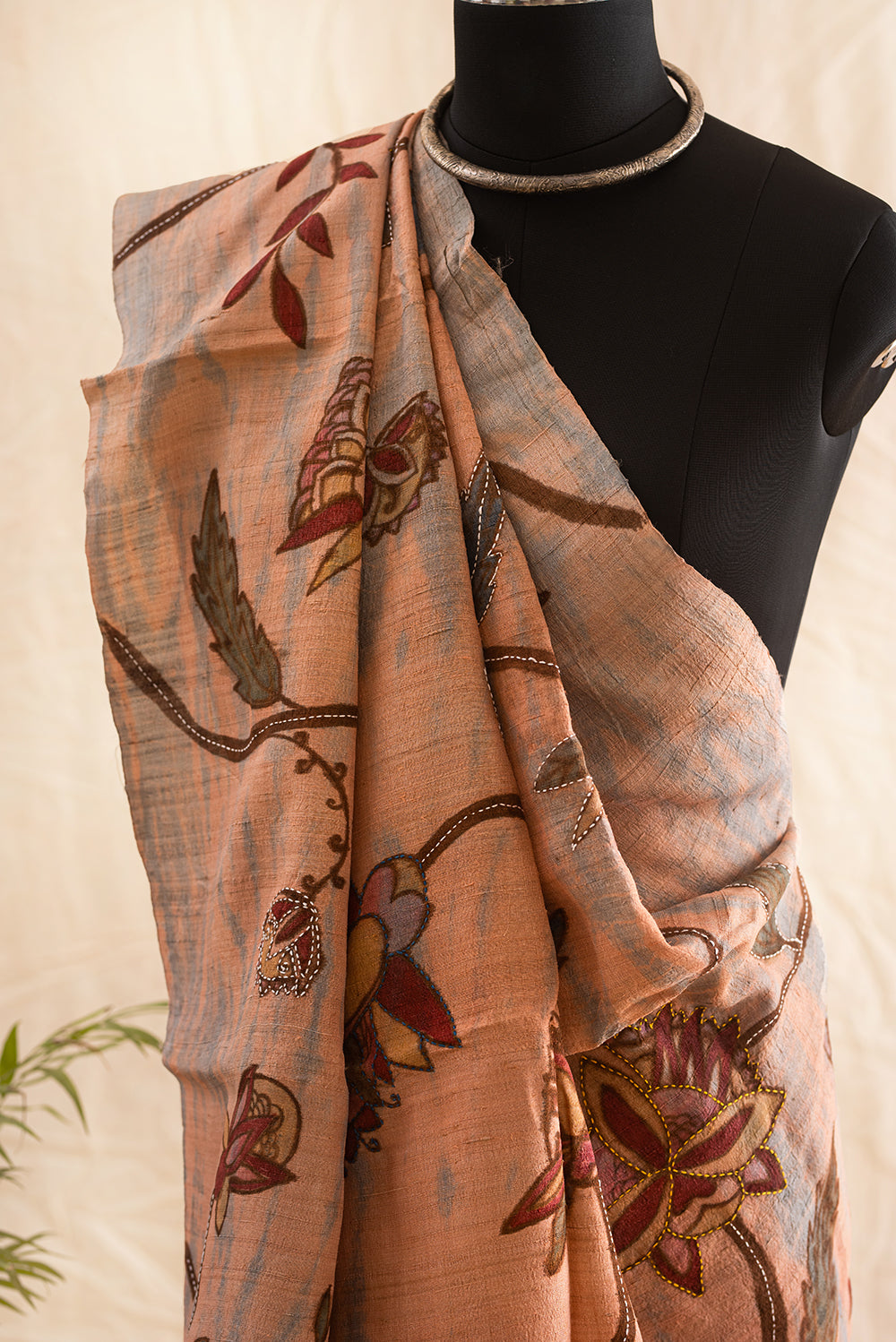 Light Pink Tussar Silk Eco Print and Hand Paint
