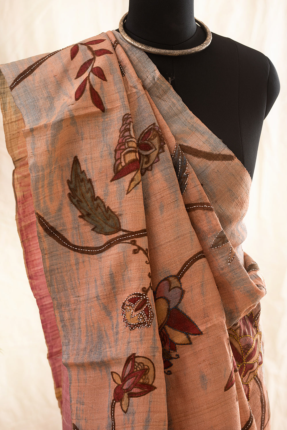 Light Pink Tussar Silk Eco Print and Hand Paint