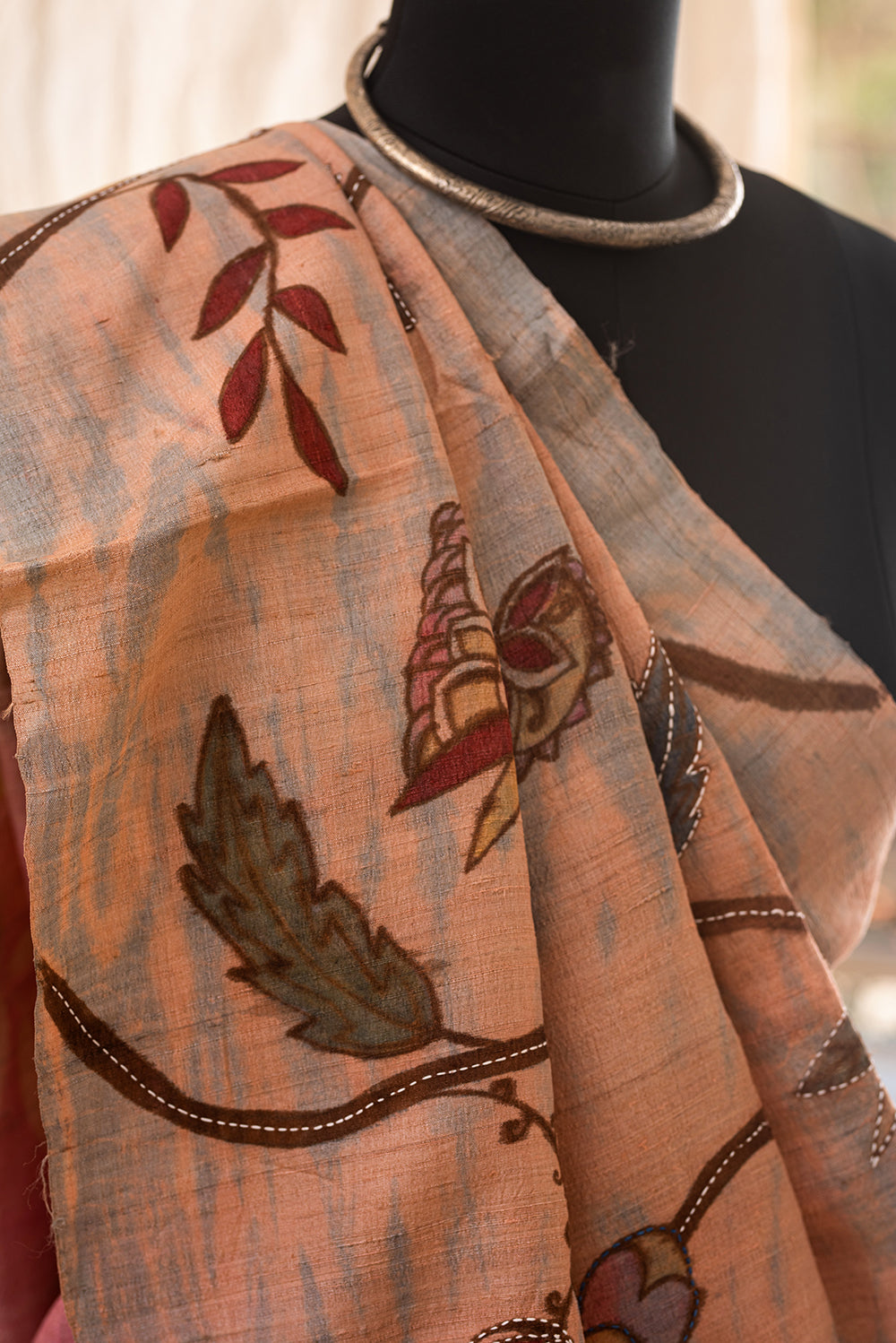 Light Pink Tussar Silk Eco Print and Hand Paint