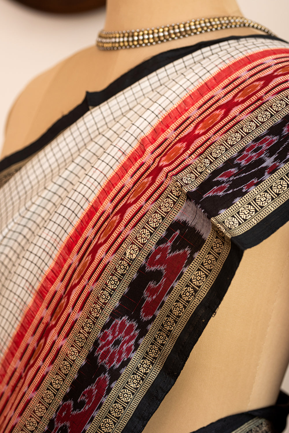 White, Black & Red Odisha Silk