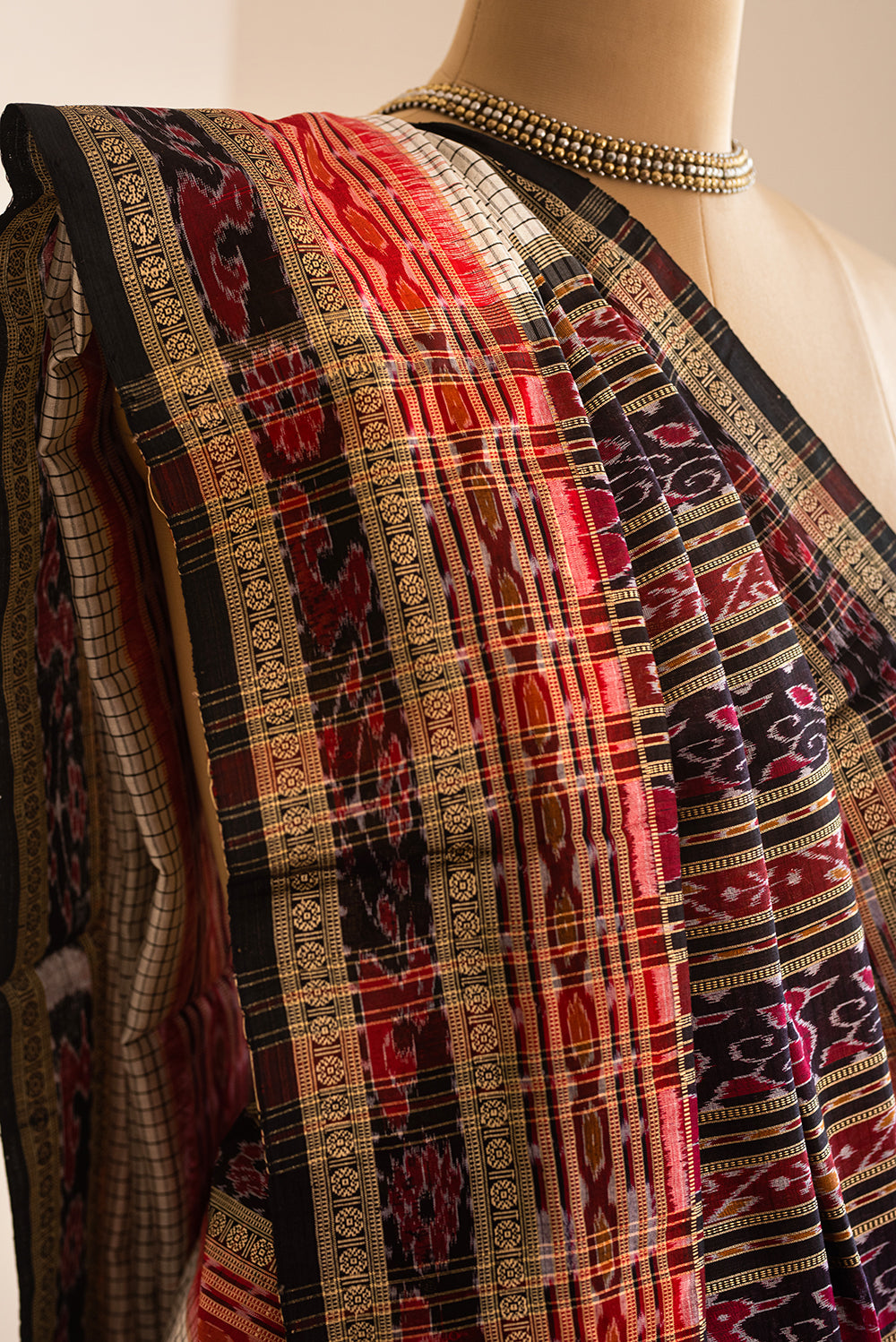 White, Black & Red Odisha Silk