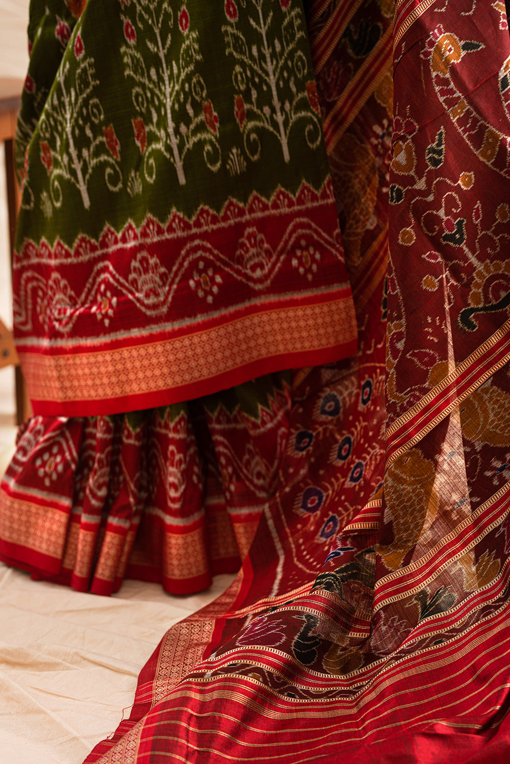 Green & Red Odisha Silk