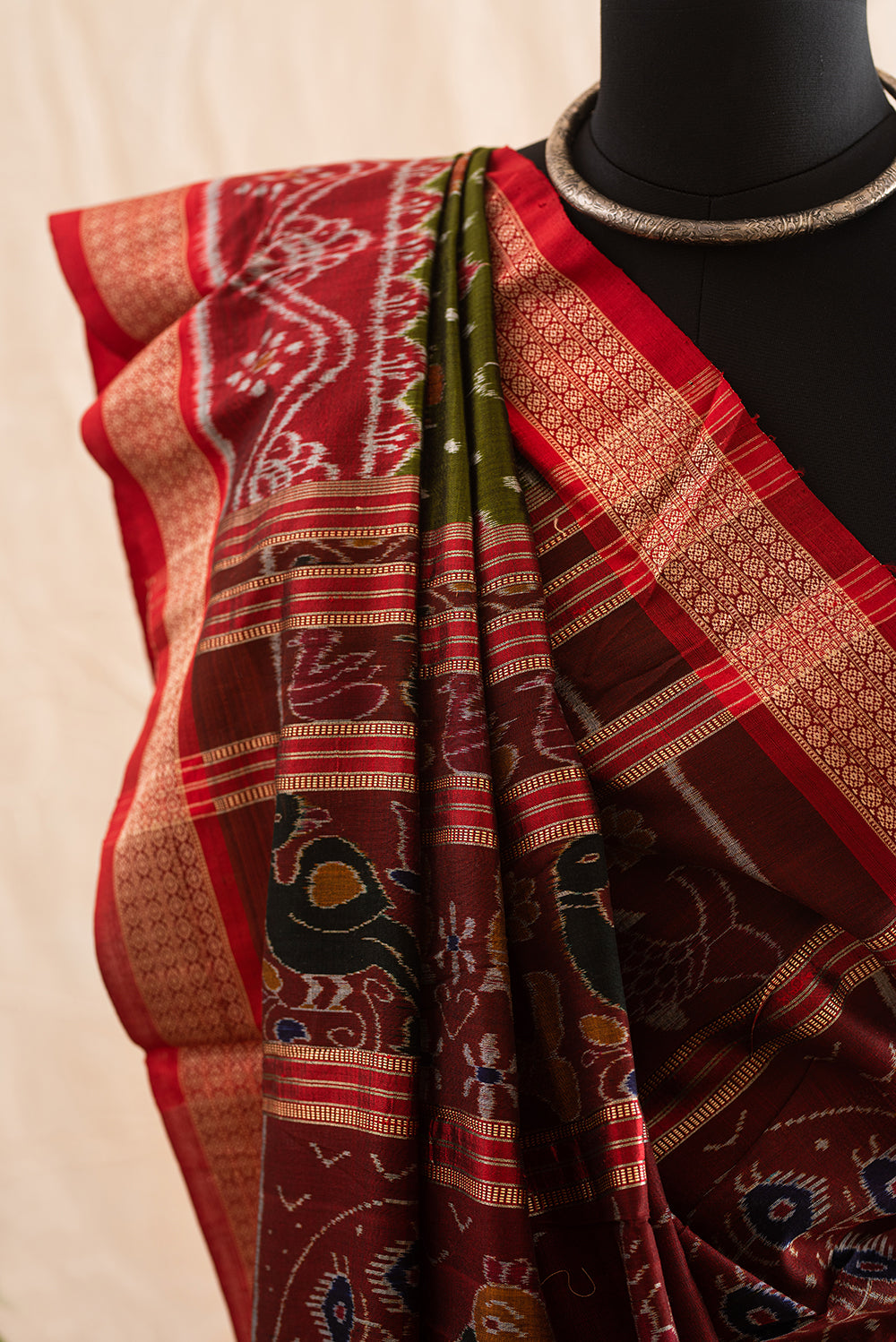 Green & Red Odisha Silk