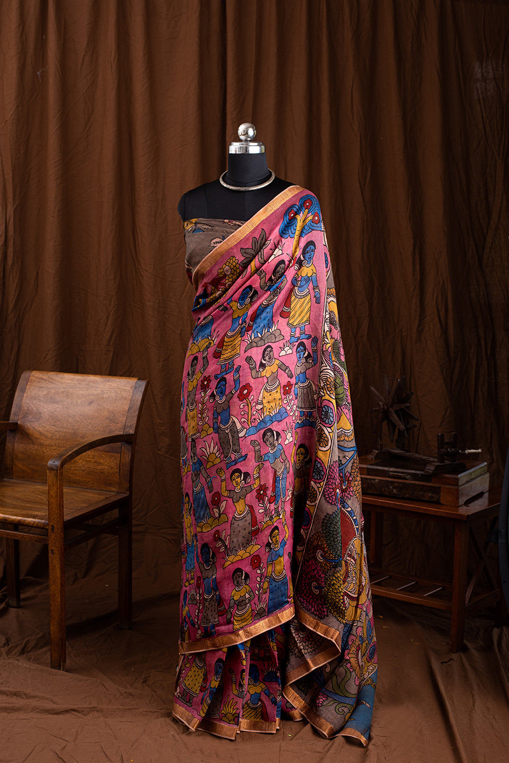 Pink Chanderi Silk Kalamkari