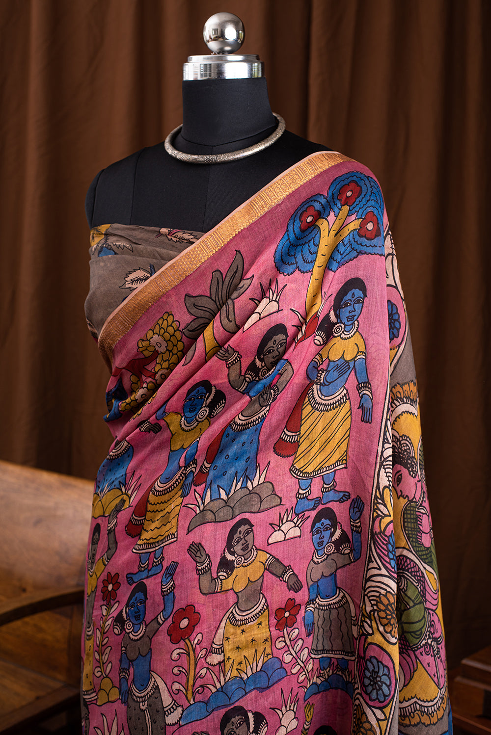 Pink Chanderi Silk Kalamkari