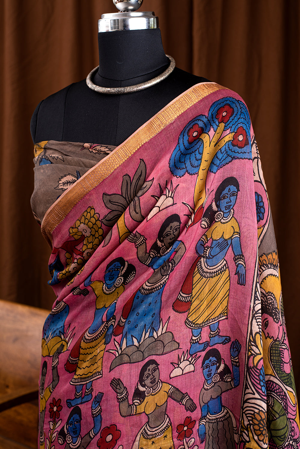 Pink Chanderi Silk Kalamkari